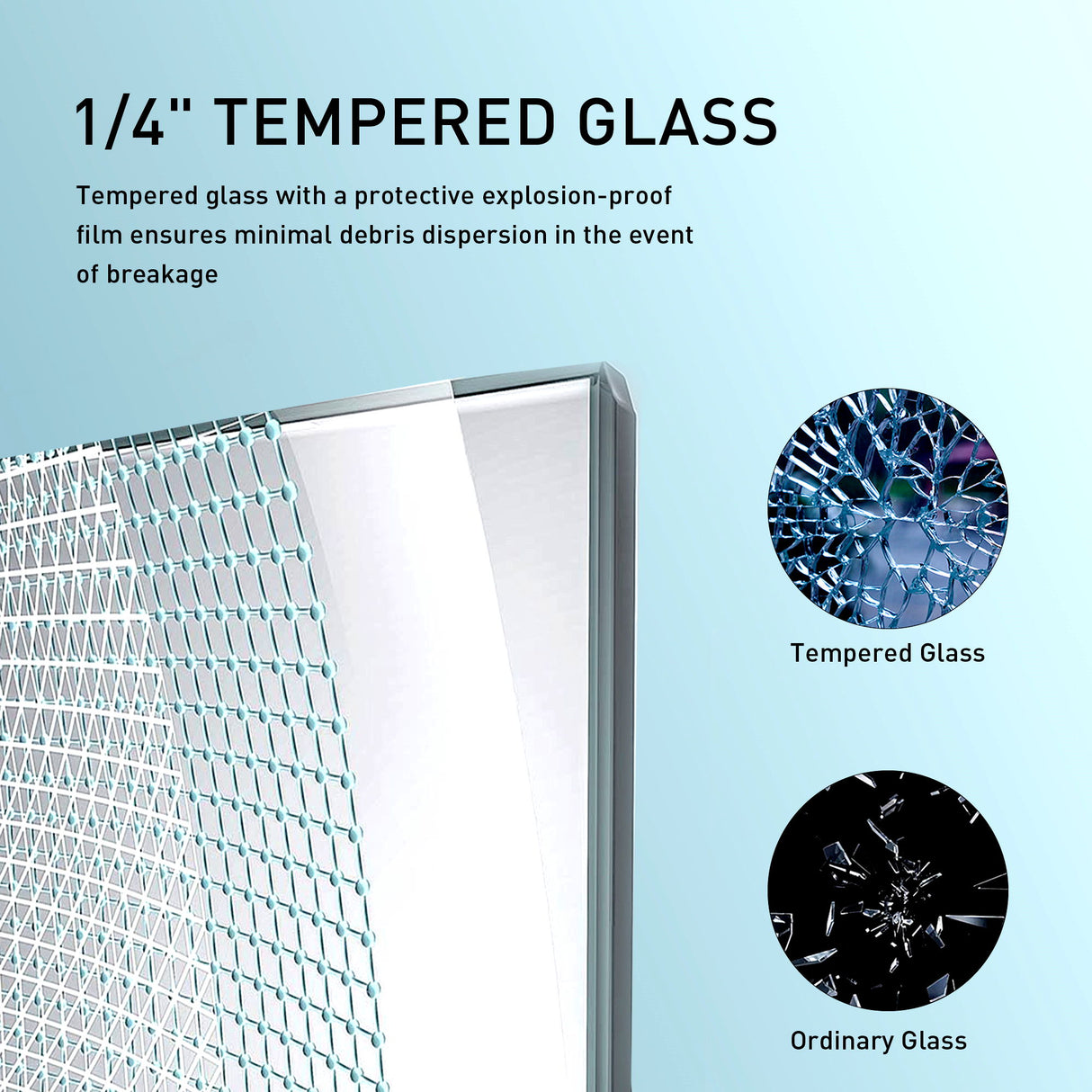 Frameless Soft Closing Shower Door, 1 / 4" (6Mm) Tempered Glass Single Sliding With Explosion Proof Coating - Matte Black