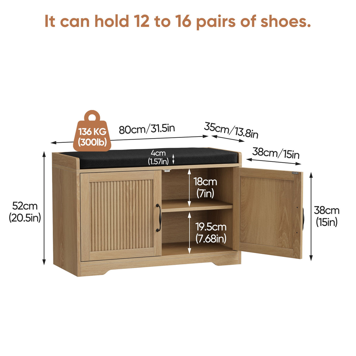 Entryway Shoe Bench With Double Doors