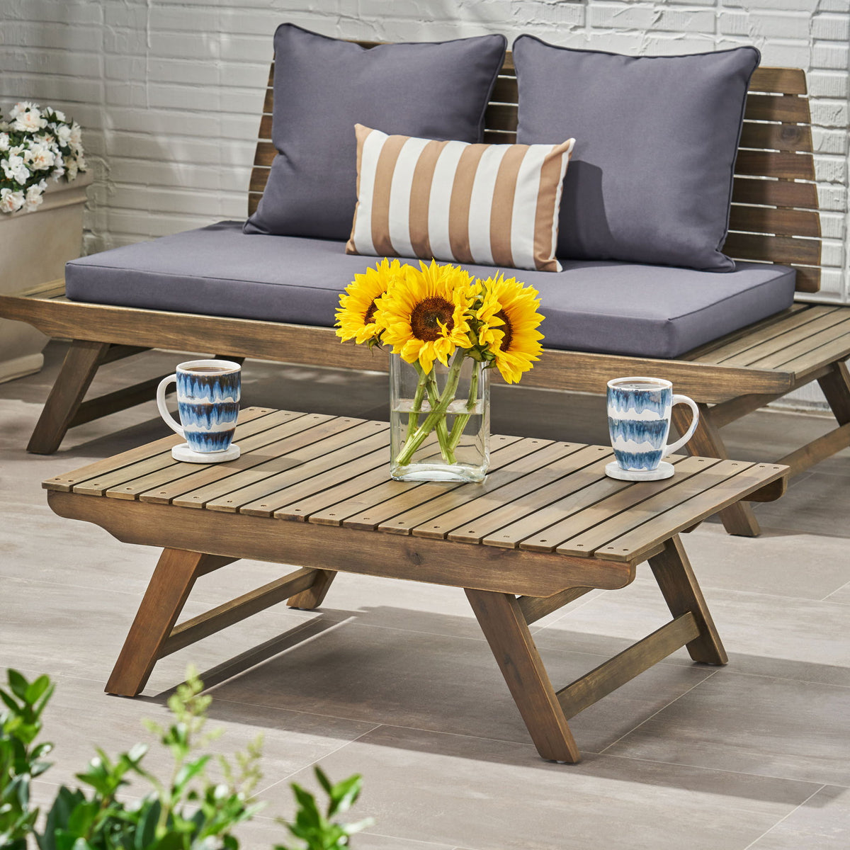 Outdoor Acacia Wood Coffee Table With Open Slat Design