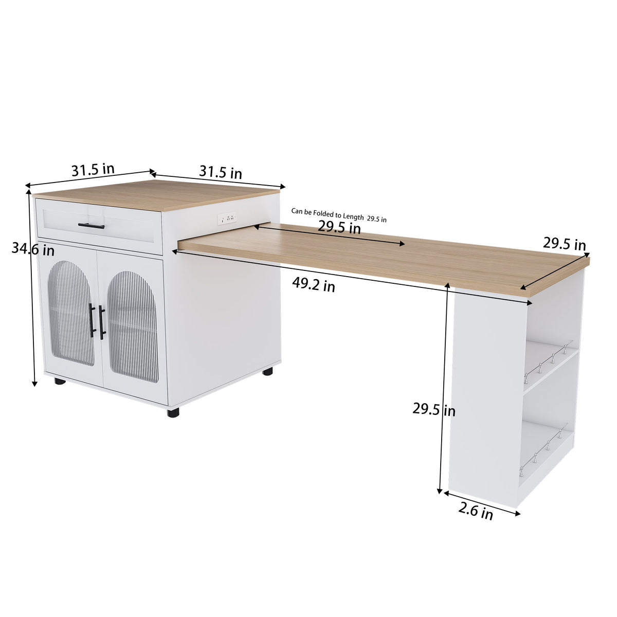 Expandable Kitchen Island With Dining Table - White