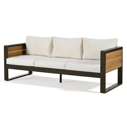 Large 4-Piece Aluminum Frame Outdoor Patio Furniture Set Beige Cushions