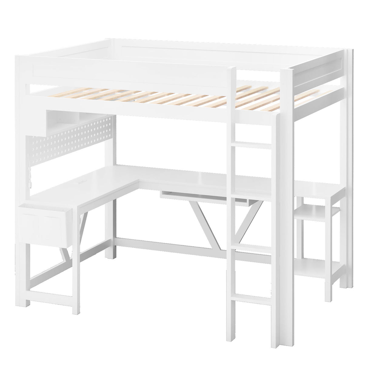 Gaming Loft Bed With Desk, Storage Shelves, LED And Charging Station