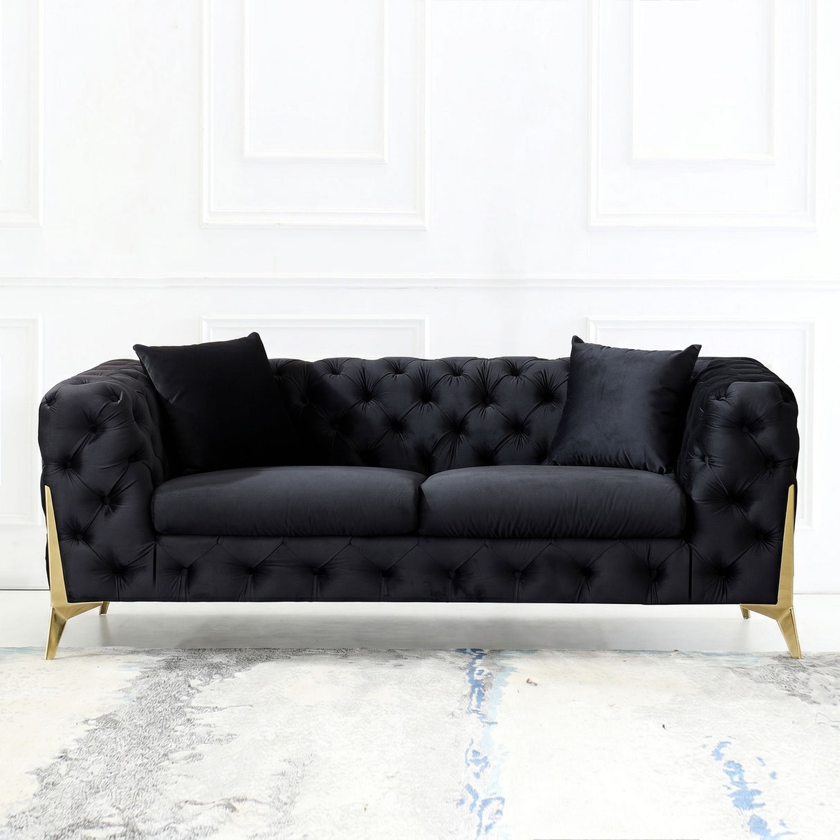 Loveseat With Diamond Button Tufting, Matching Throw Pillows