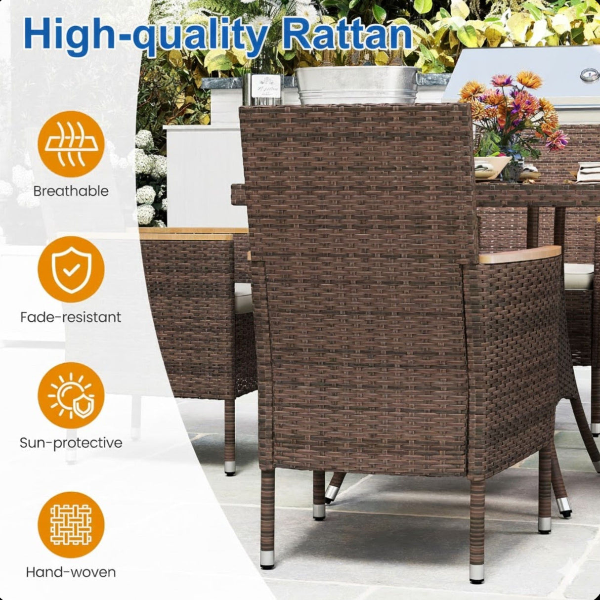 5 Piece All Weather Patio Dining Set With Table - Brown