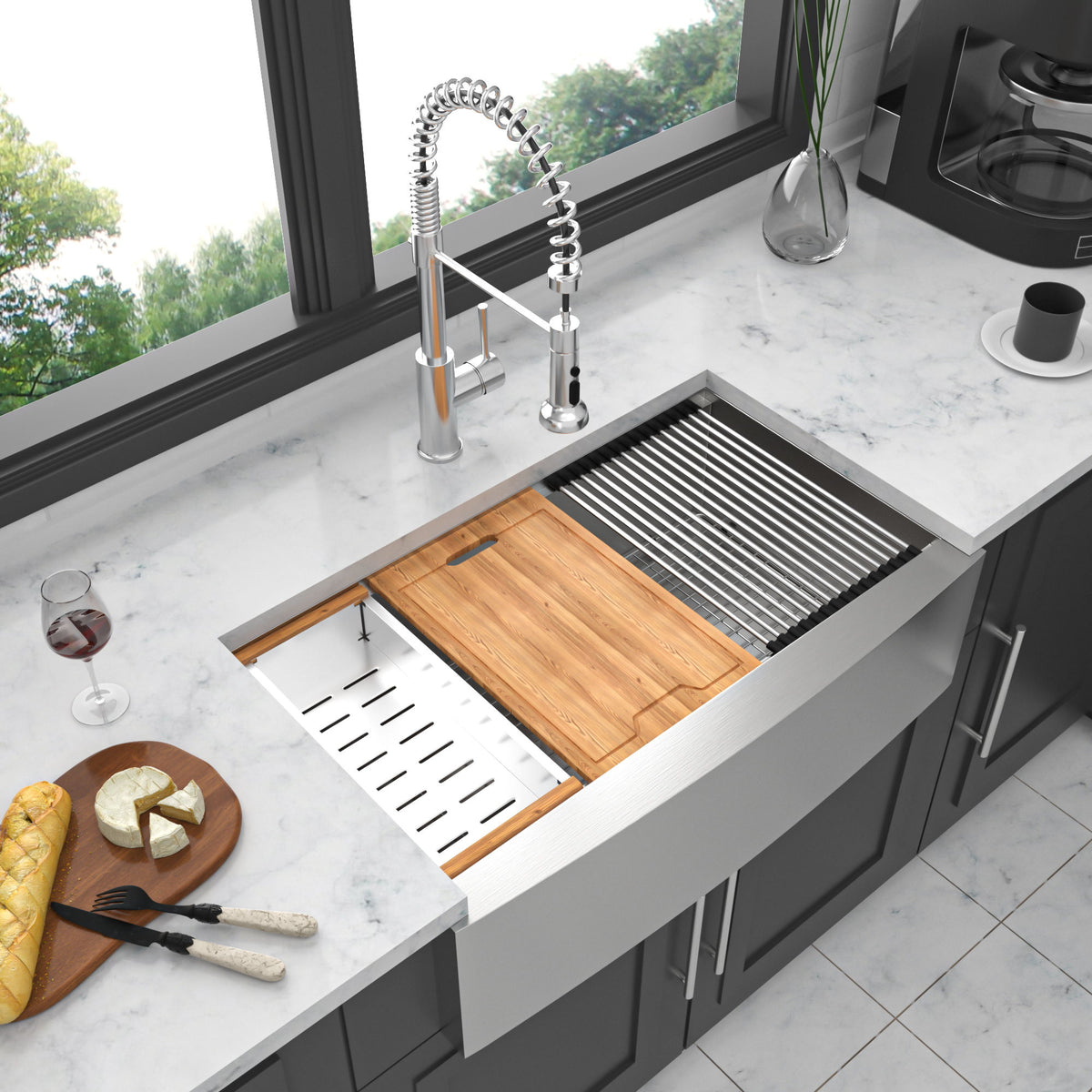 Classic Ceramic Farmhouse Sink Workstation Single Bowl With Durable Finish
