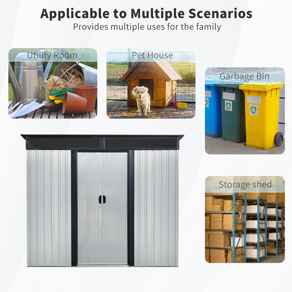 Outdoor Metal Storage Shed Garden Building with Sliding Doors and Foundation