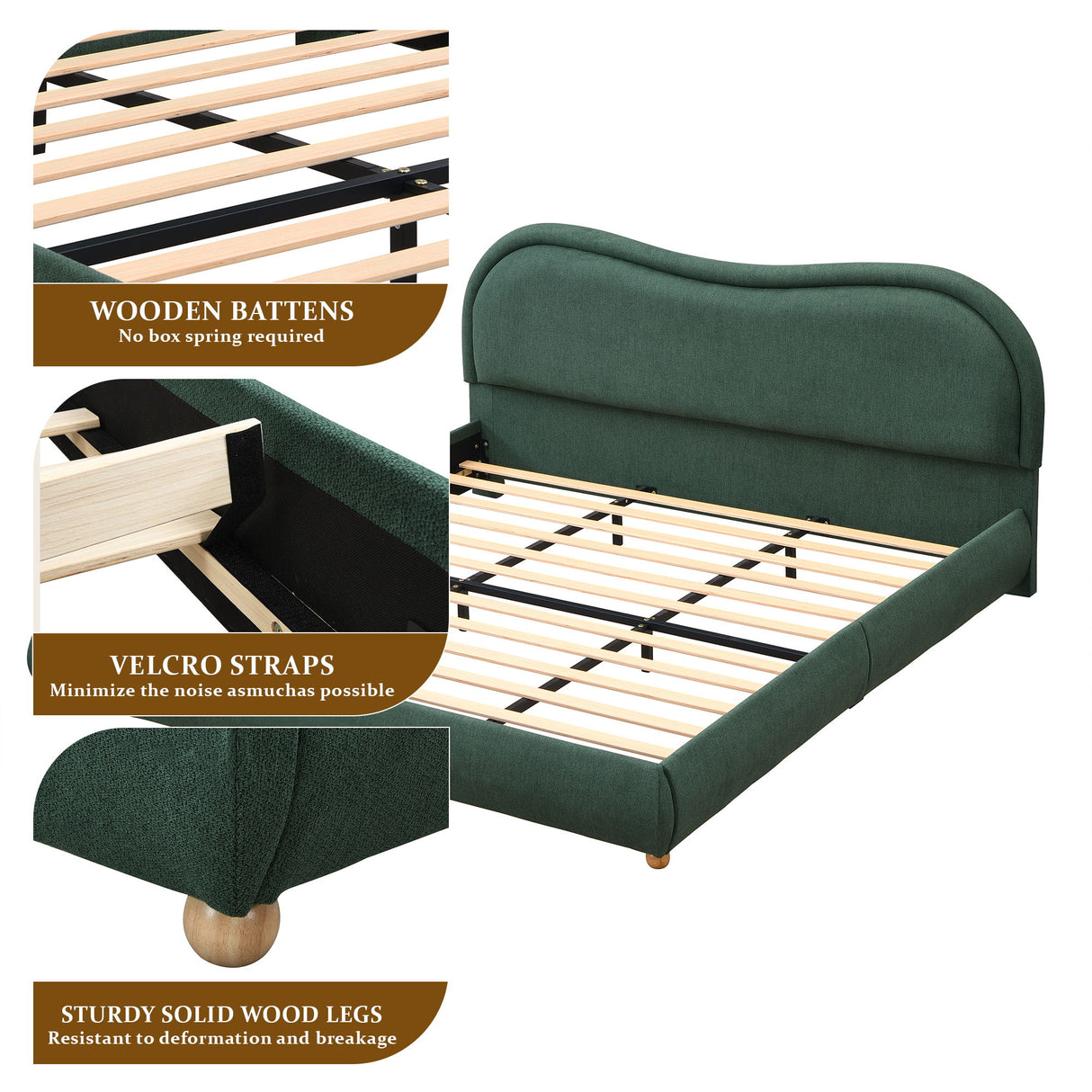 Upholstered Platform Bed Frame With Curved Headboard