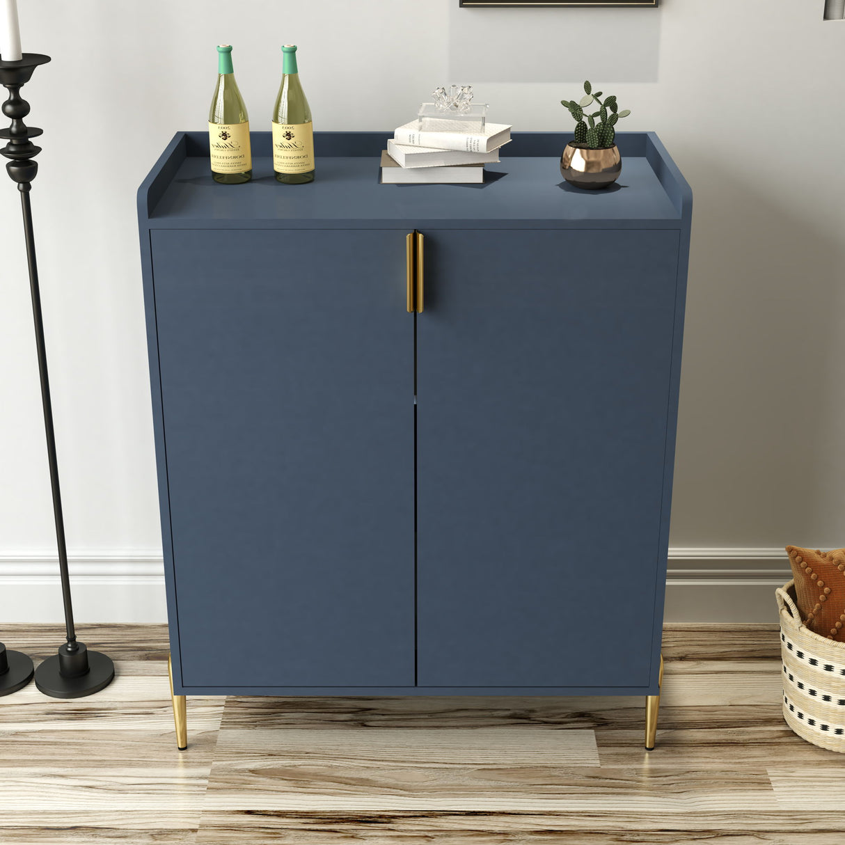 Wine Bar Cabinet With Adjustable Shelf, 2 Door Sideboard With Soft-Closing Hinges And Feet
