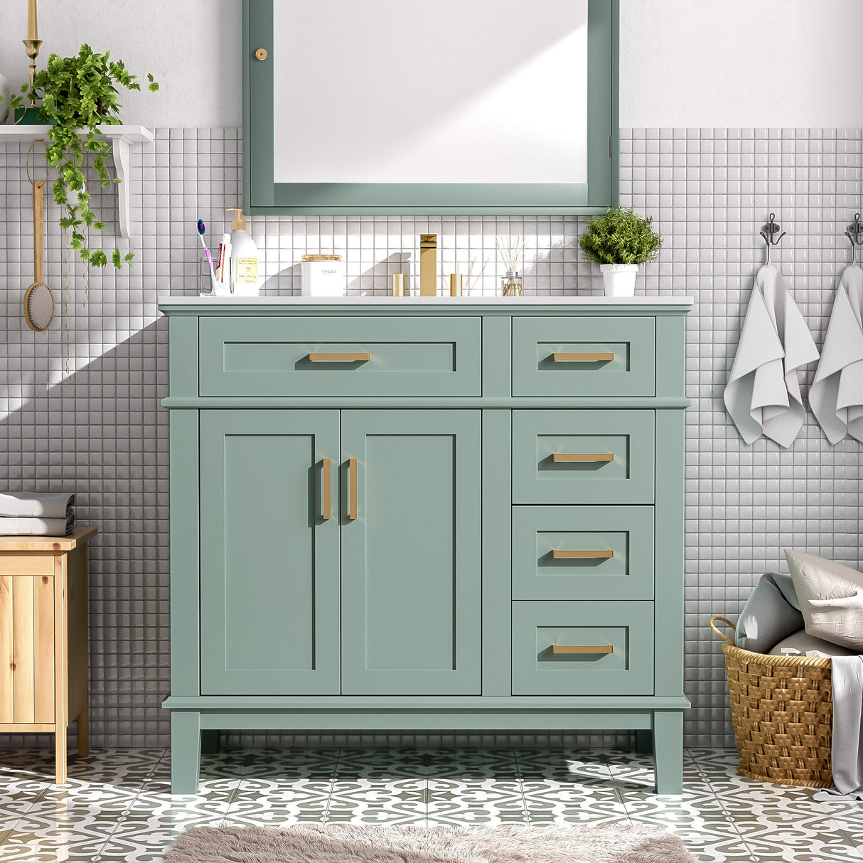 Bathroom Vanity With Sink, Soft Close Doors, 4 Storage Drawers