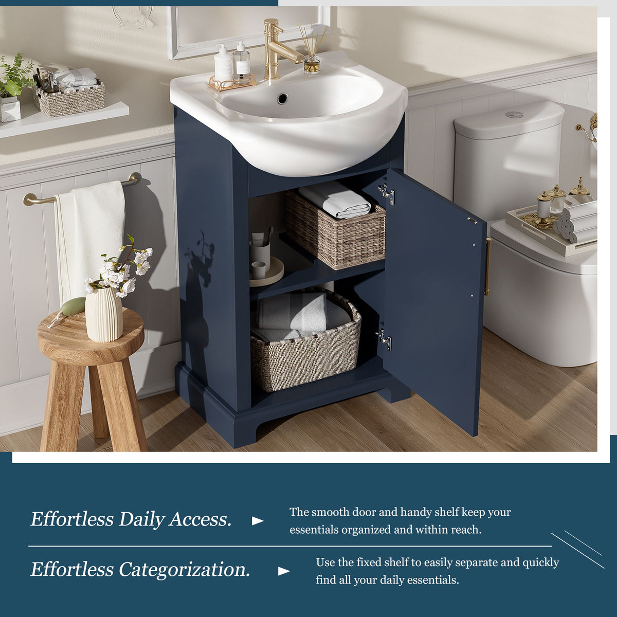 20" Bathroom Vanity With Bulged Sink, Freestanding Single Vanity Set, Soft Close Door