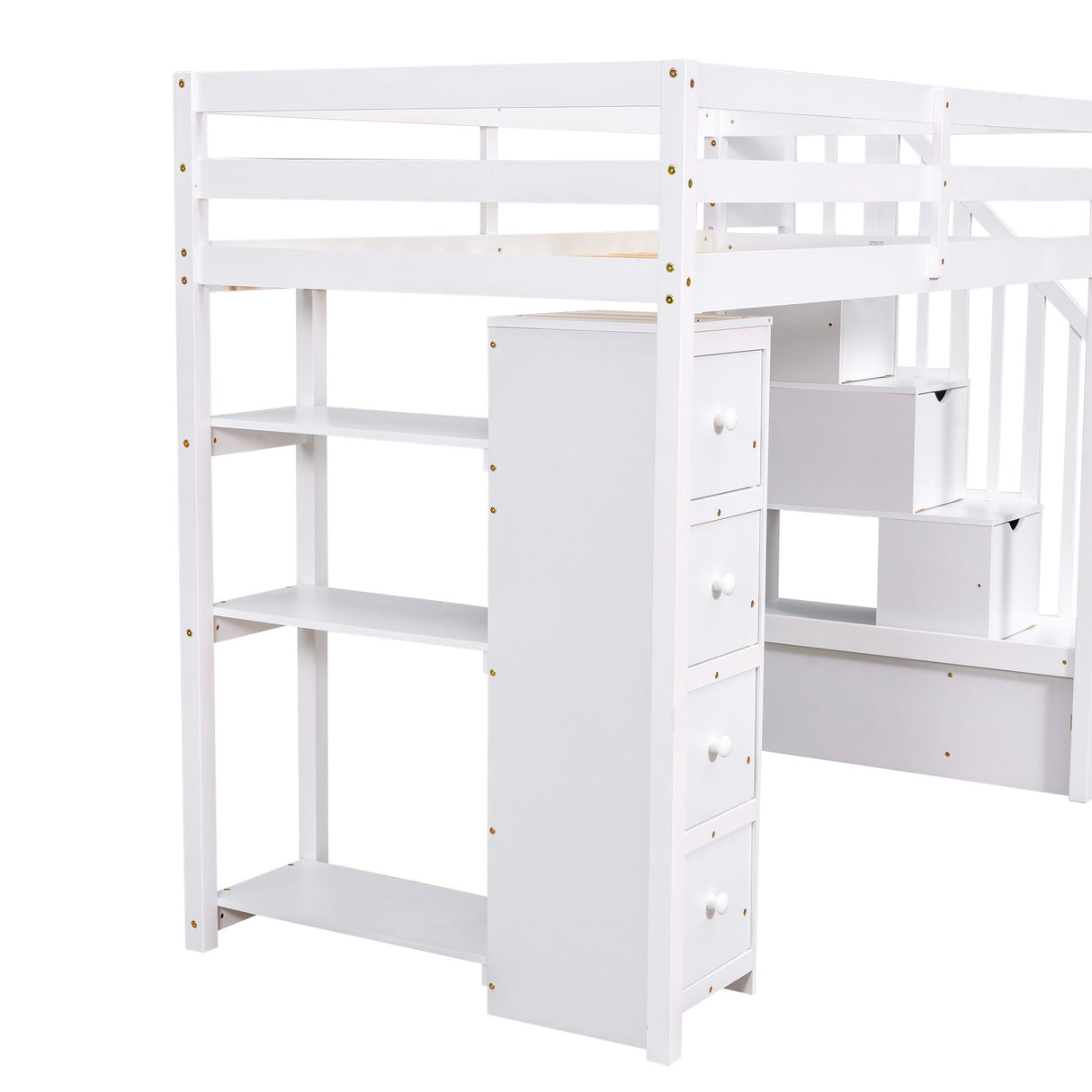 Loft Bed With Storage Drawers And Stairs With Shelves