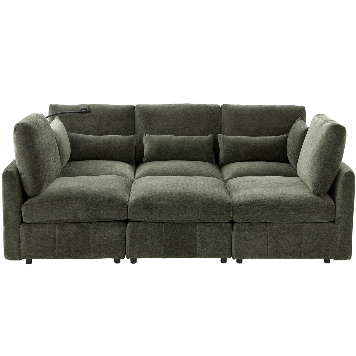 Modern Modular U-Shaped Sofa Bed With Movable Ottoman, USB Ports, Phone Holder
