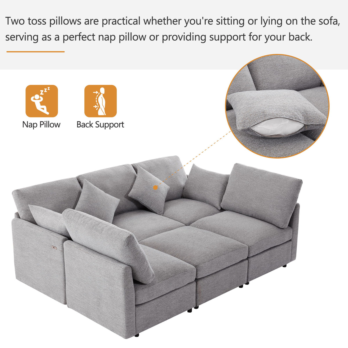 Sectional Sofa Modular U-Shaped With Ottoman & USB Ports