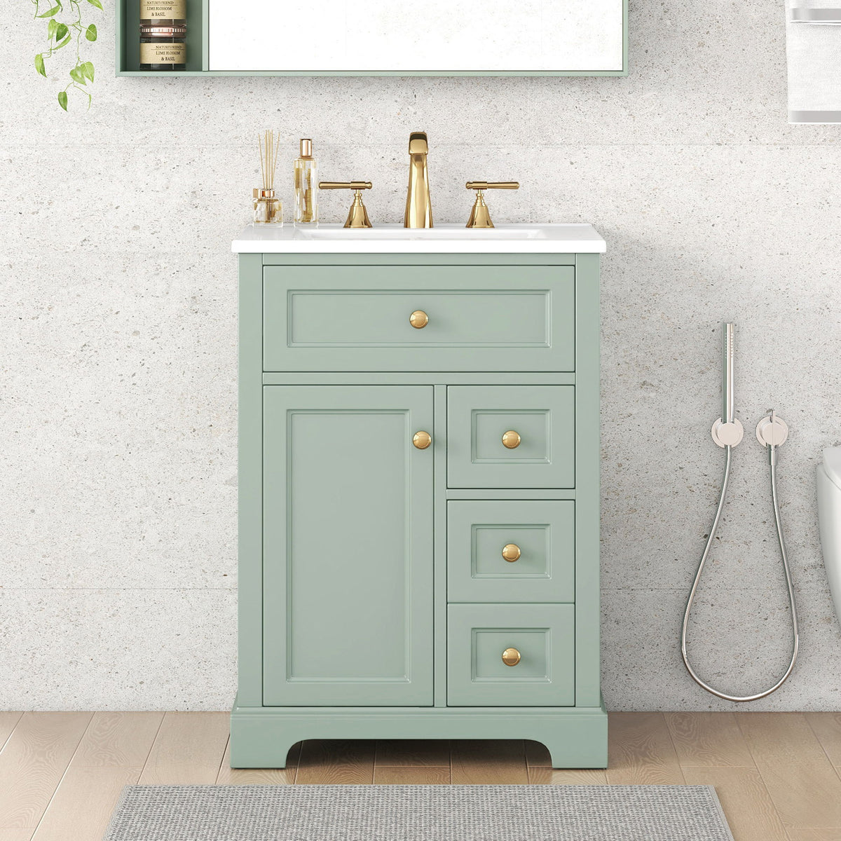 Modern Bathroom Vanity With Sink, 3 Drawers & Cabinet With 2 Tier Door Storage