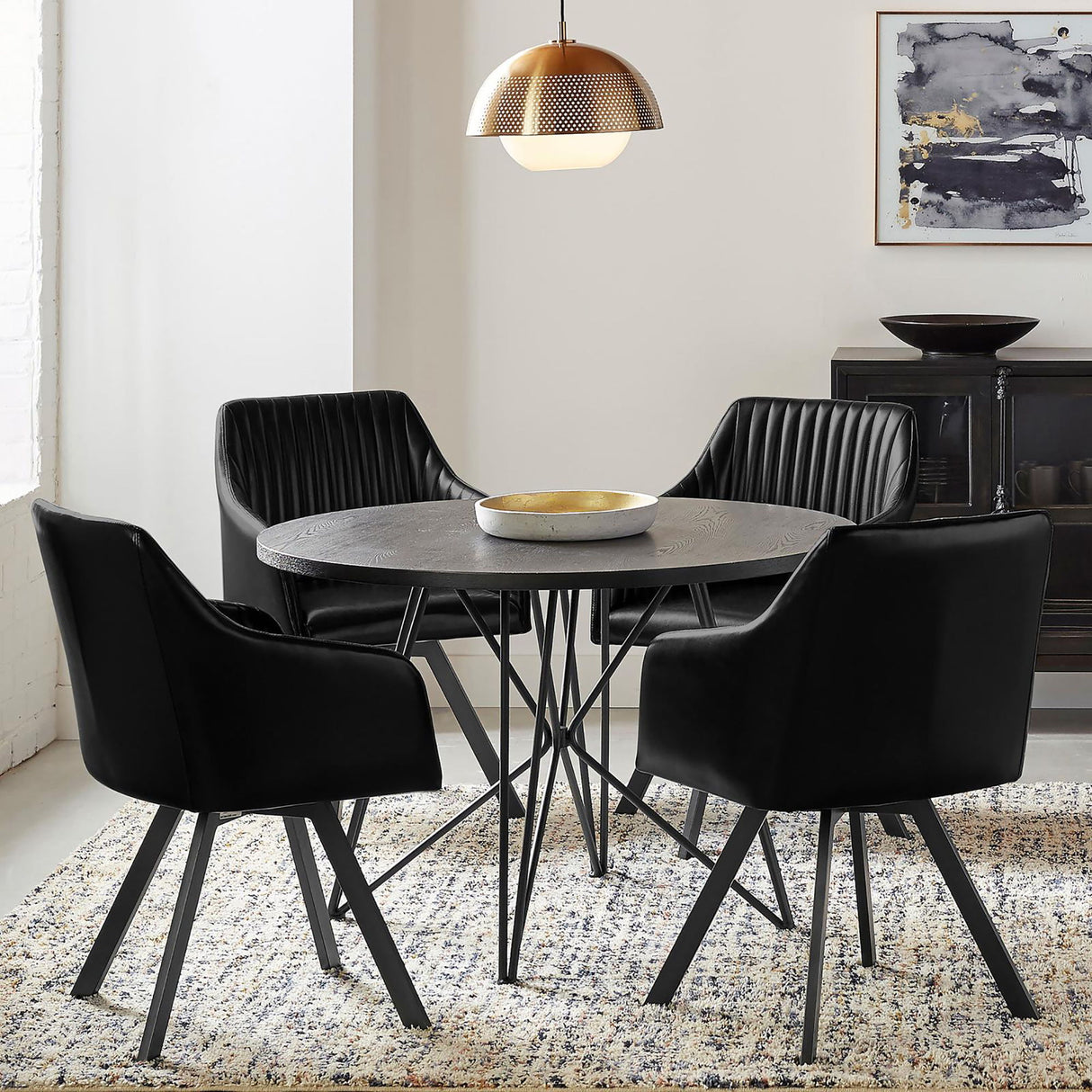 Sloped Arm Swivel Chair - Black