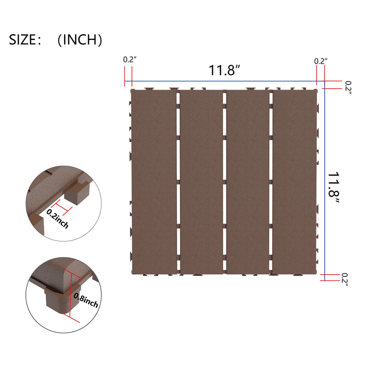 Plastic Interlocking 44 Pack Patio Deck Tiles, Square Waterproof Outdoor All Weather Use