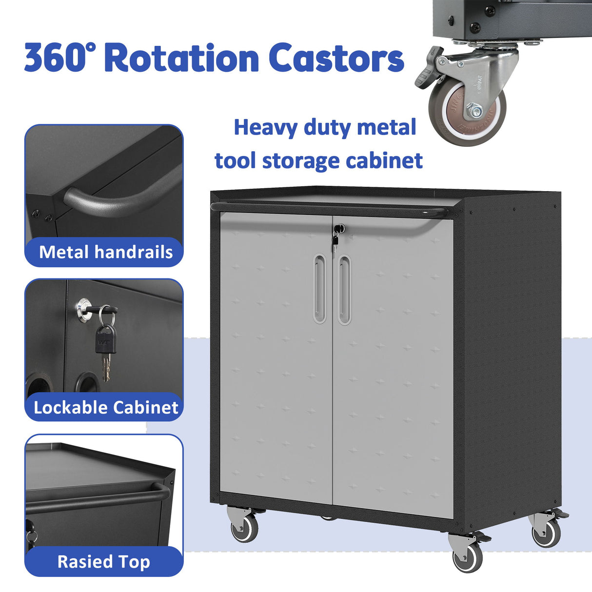 Heavy Duty Metal Garage Storage Cabinet With Wheels Sturdy Tool Organizer