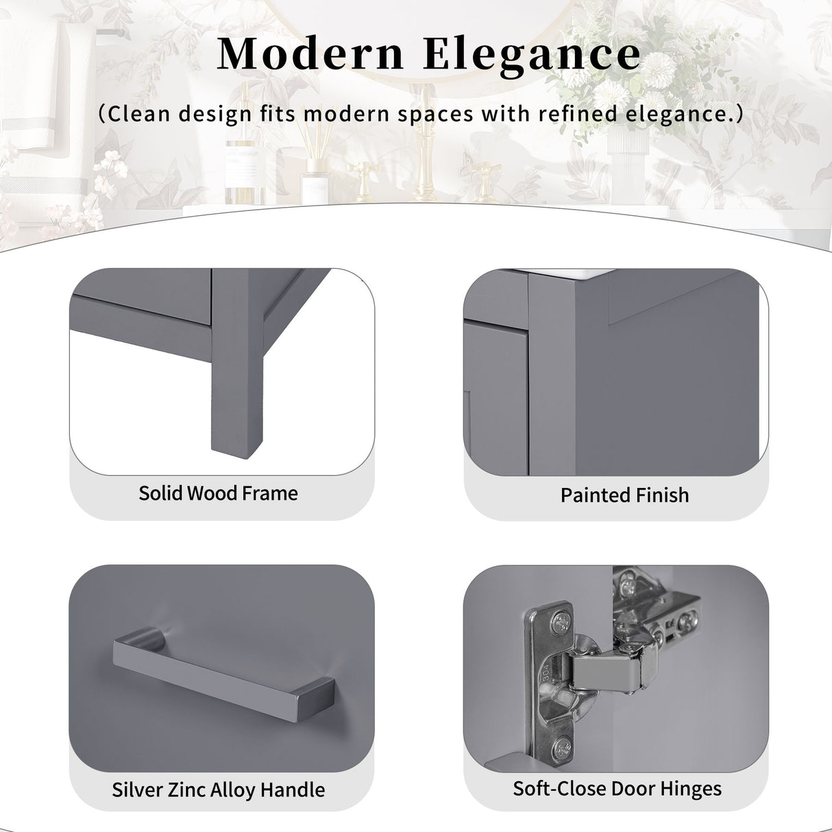 Bathroom Vanity With Integrated Undermount Ceramic Sink, 2 Doors And 1 Drawer, Soft Close Hinges