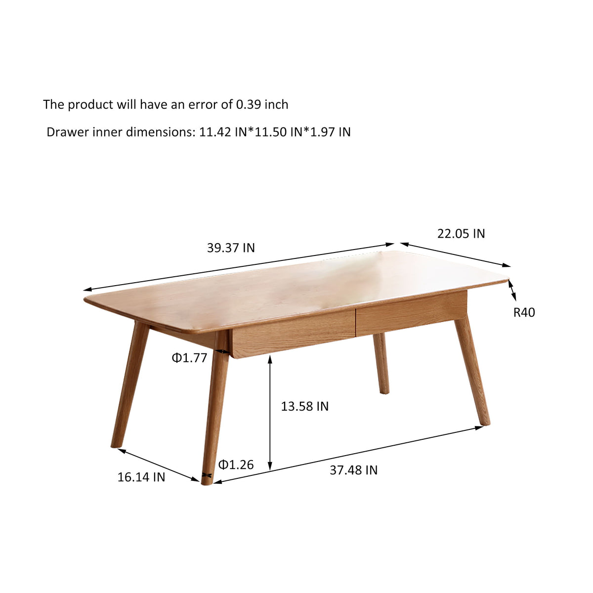 Low Table, Coffee Table With Storage Shelf - Natural