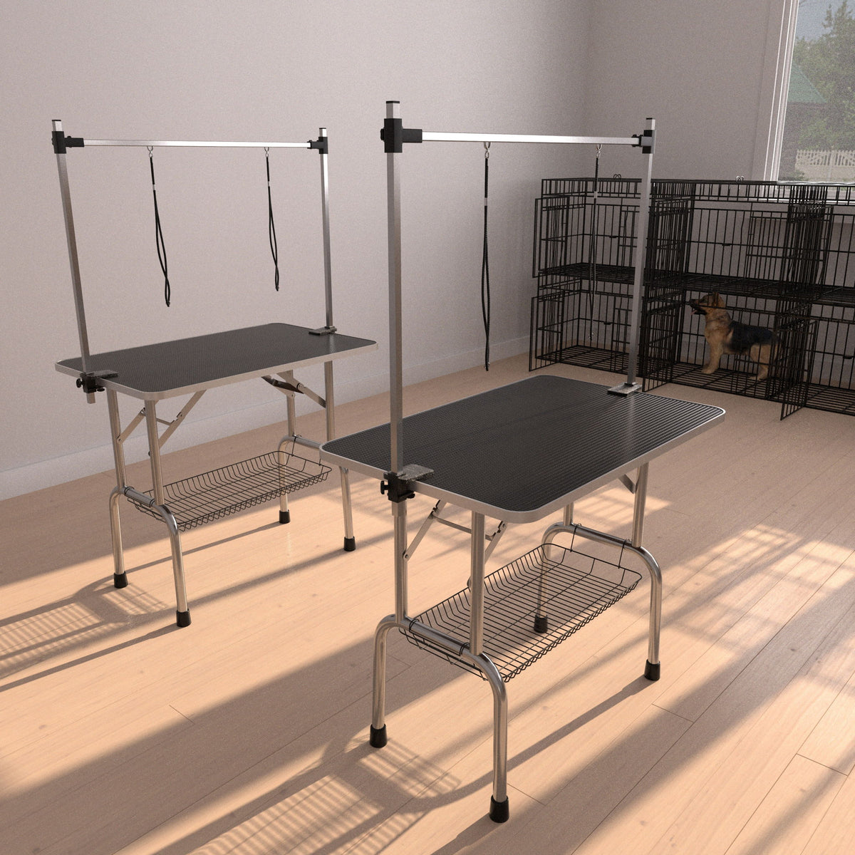 Professional Dog Pet Grooming Table Large Adjustable Heavy Duty Portable With Arm & Noose & Mesh Tray - Black
