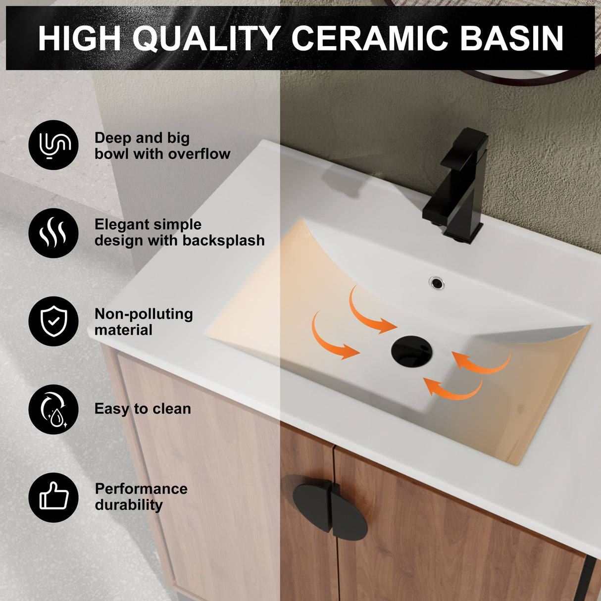 Bathroom Vanity Freestanding Cabinet With Sink - Brown
