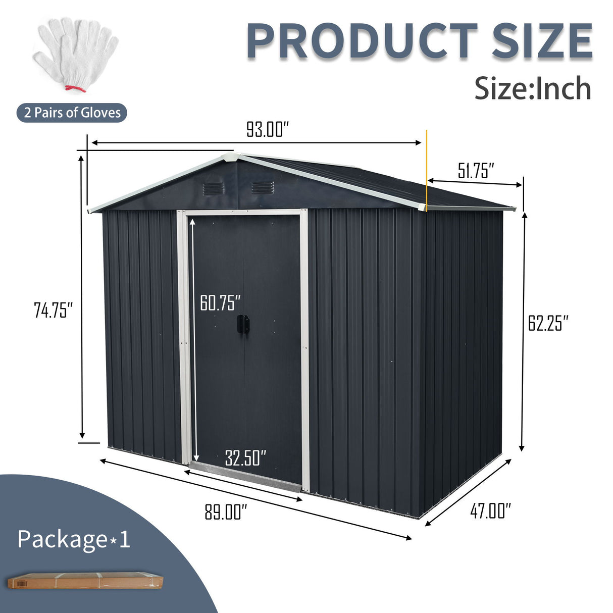 Outdoor Metal Storage Shed Garden Building with Sliding Door 8x4ft