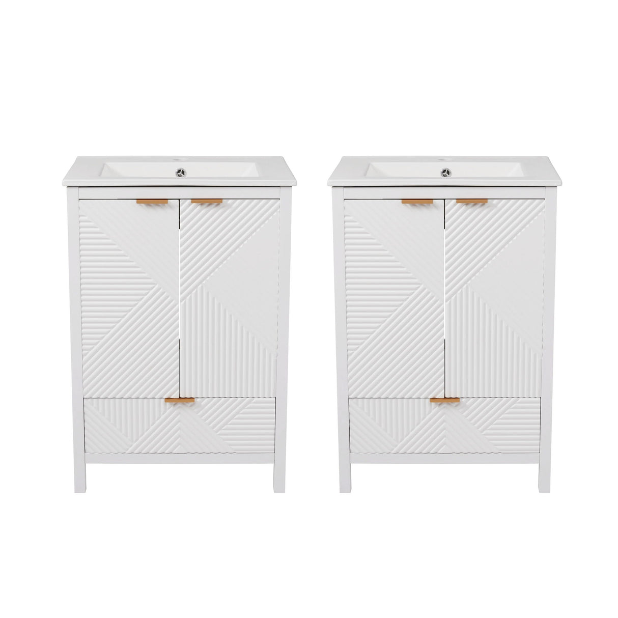 48" Bathroom Vanity Set With Textured Door Panels, Soft Close Hinges, Single Faucet Hole, Large Storage & Drawer - White