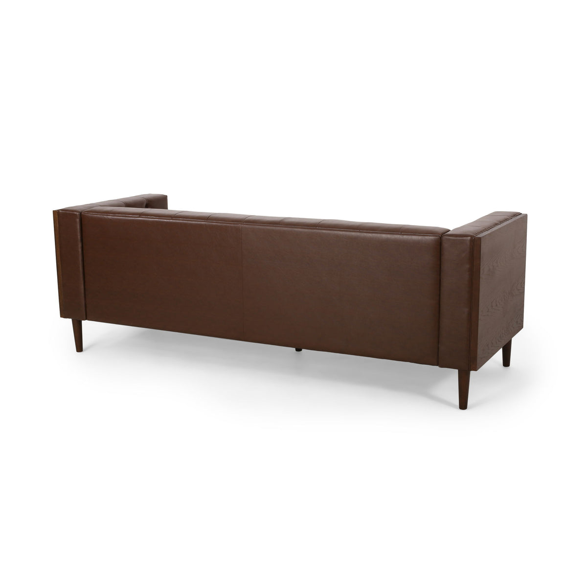 Contemporary 3 Seater Sofa With Tufted Diamond Stitch And Rolled Accent Pillows - Dark Brown