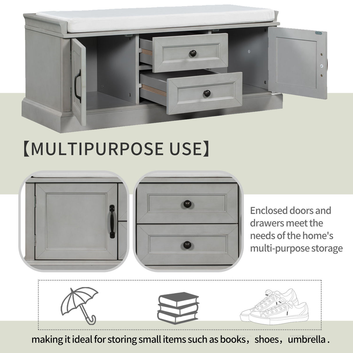 Hearth & Haven Daisy - Storage Bench With 2 Drawers And 2 Cabinets