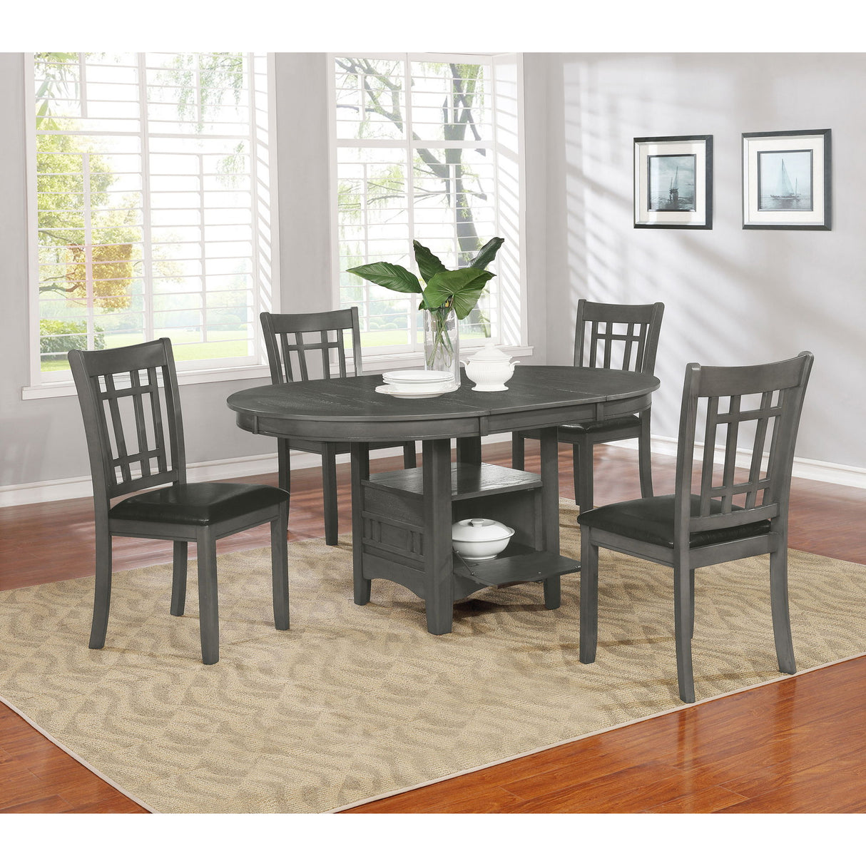 Lavon - Oval Extension Leaf Dining Table With Built In Storage - Gray