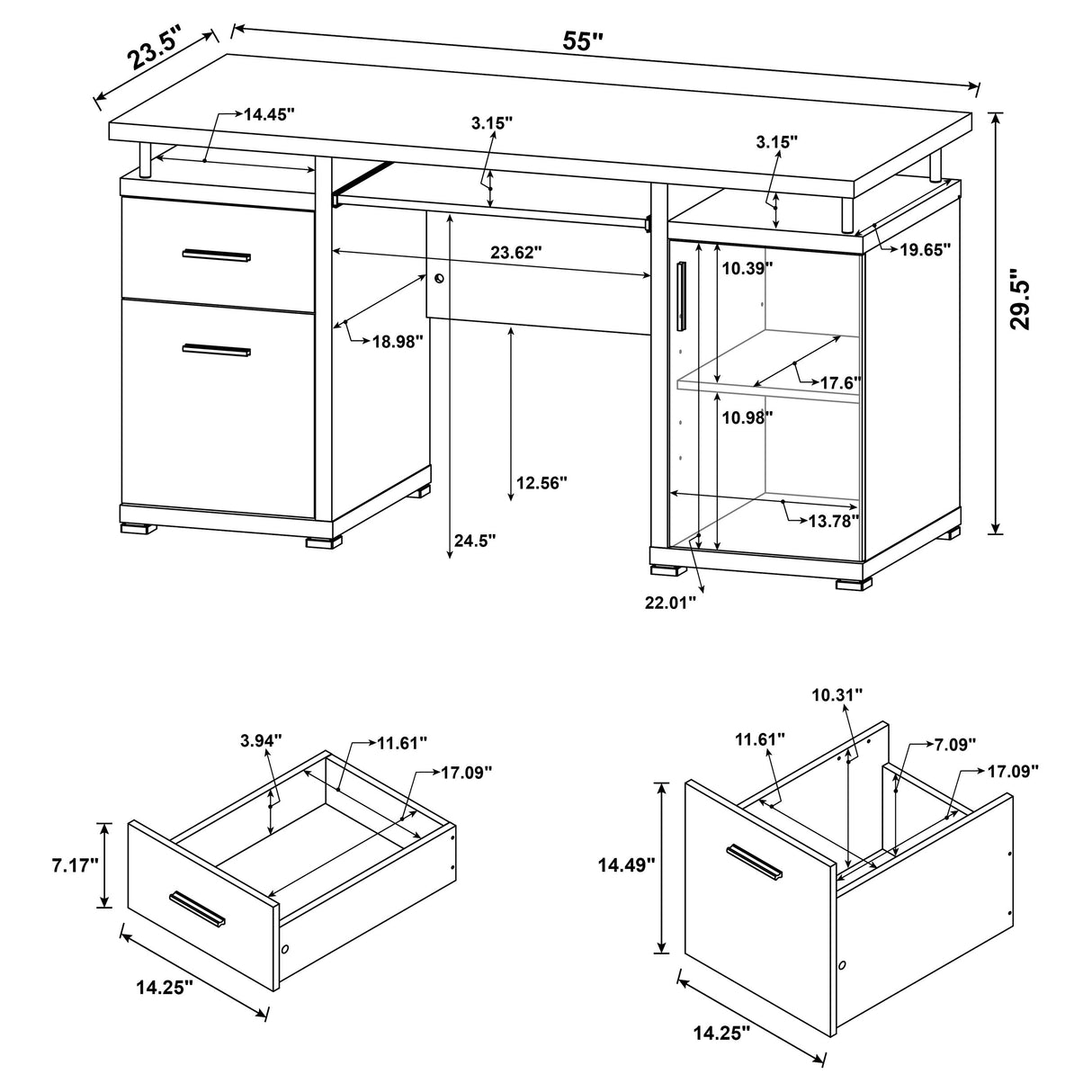Tracy 55-Inch 2-Drawer Office Computer Desk White