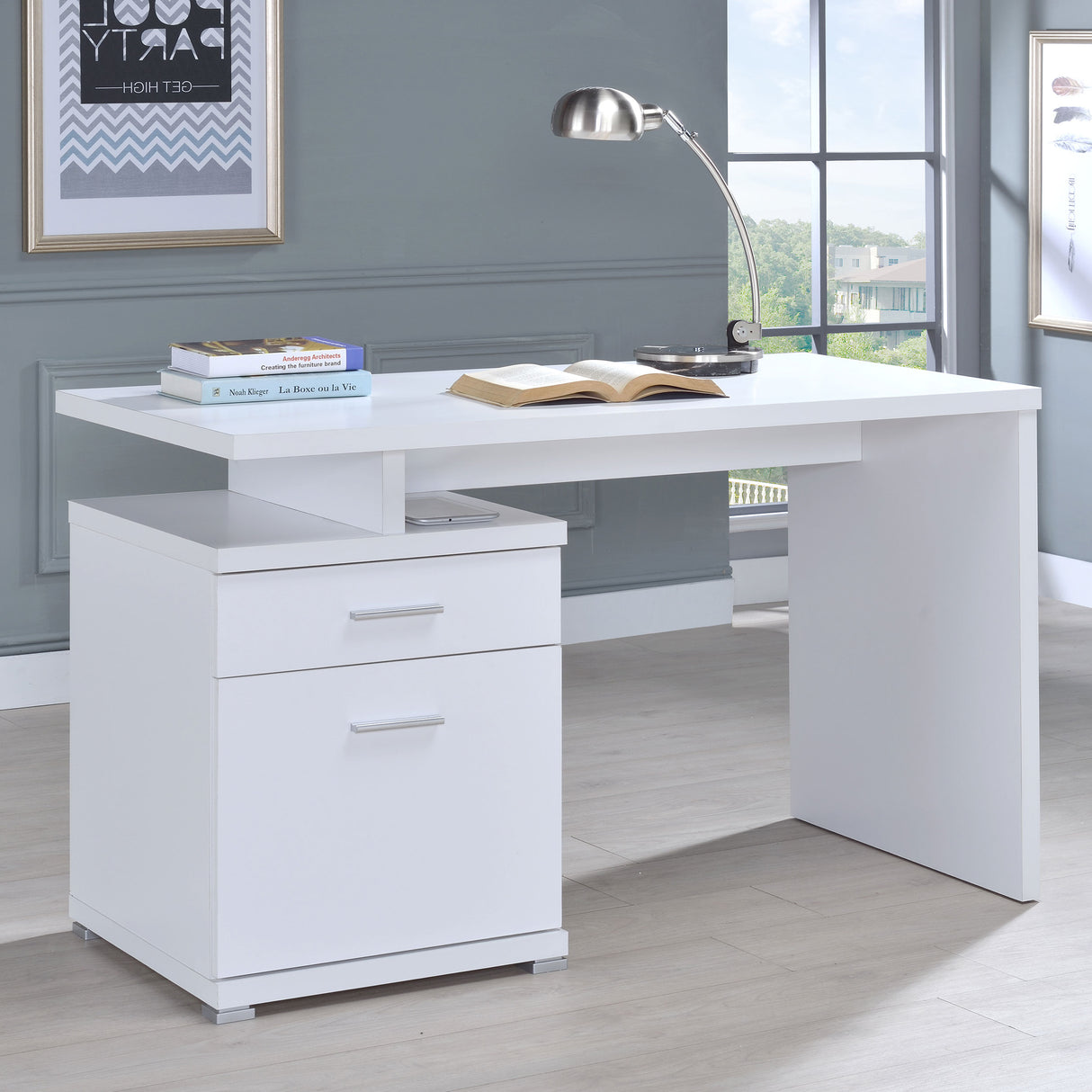 Irving 47-Inch 2-Drawer Office Computer Desk in White