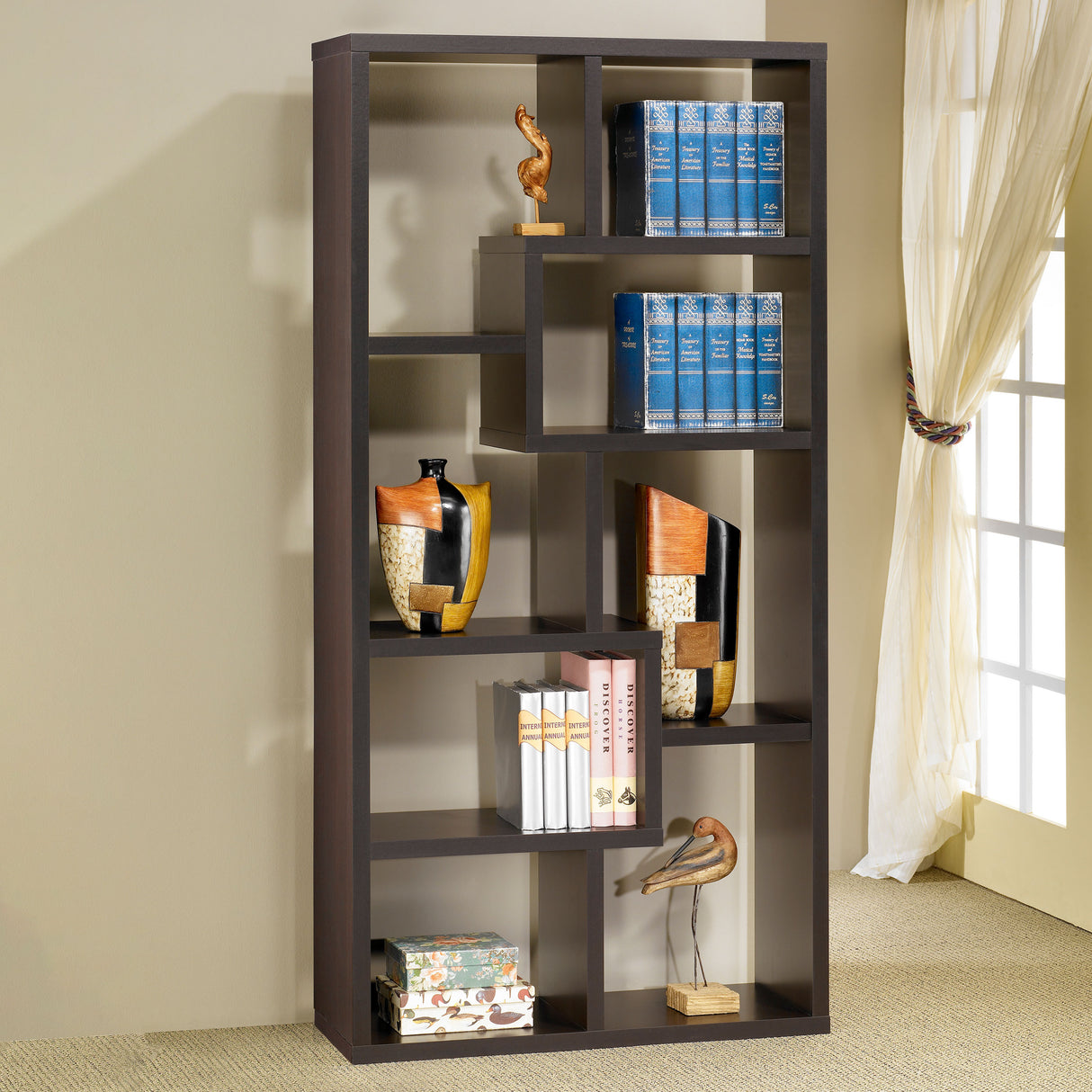 Theo 71-Inch 6-Shelf Bookshelf in Cappuccino