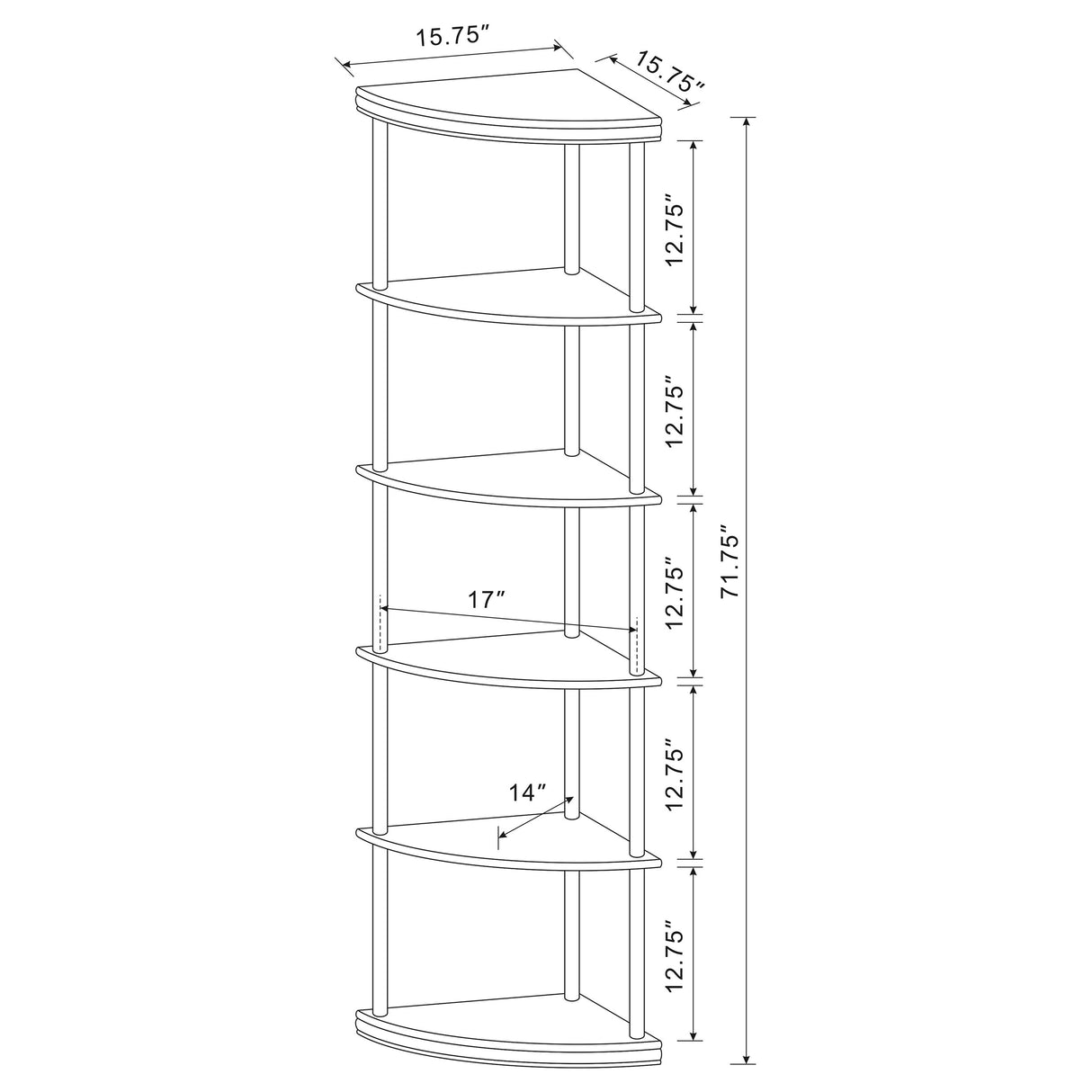 Bonwick 72-inch 5-Shelf Corner Bookshelf Cappuccino