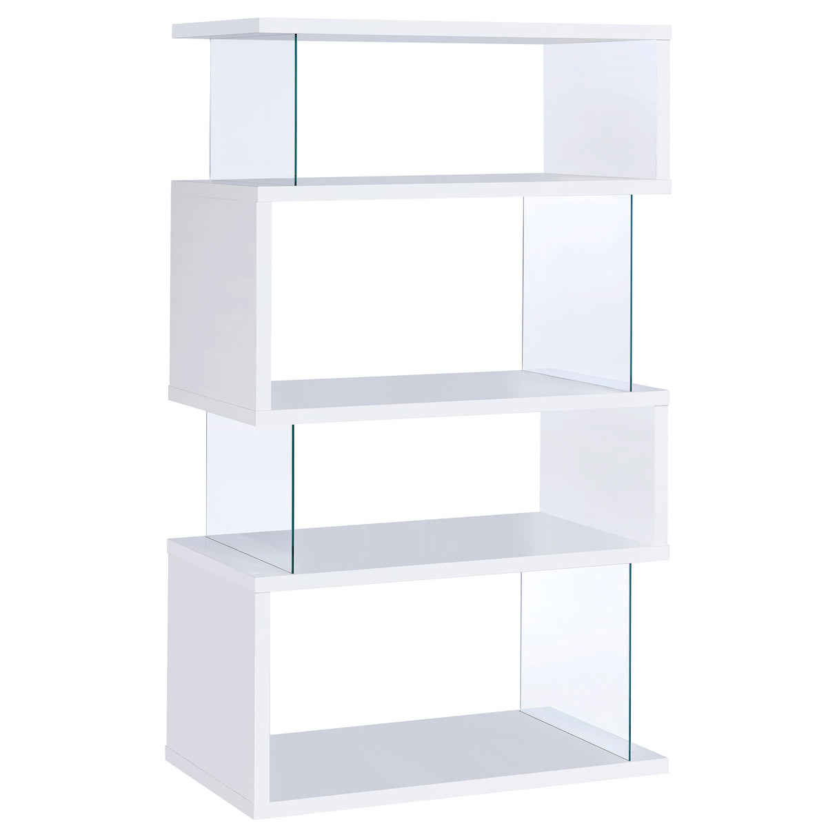 Emelle 63-Inch 4-Shelf Glass Panel Bookshelf in White