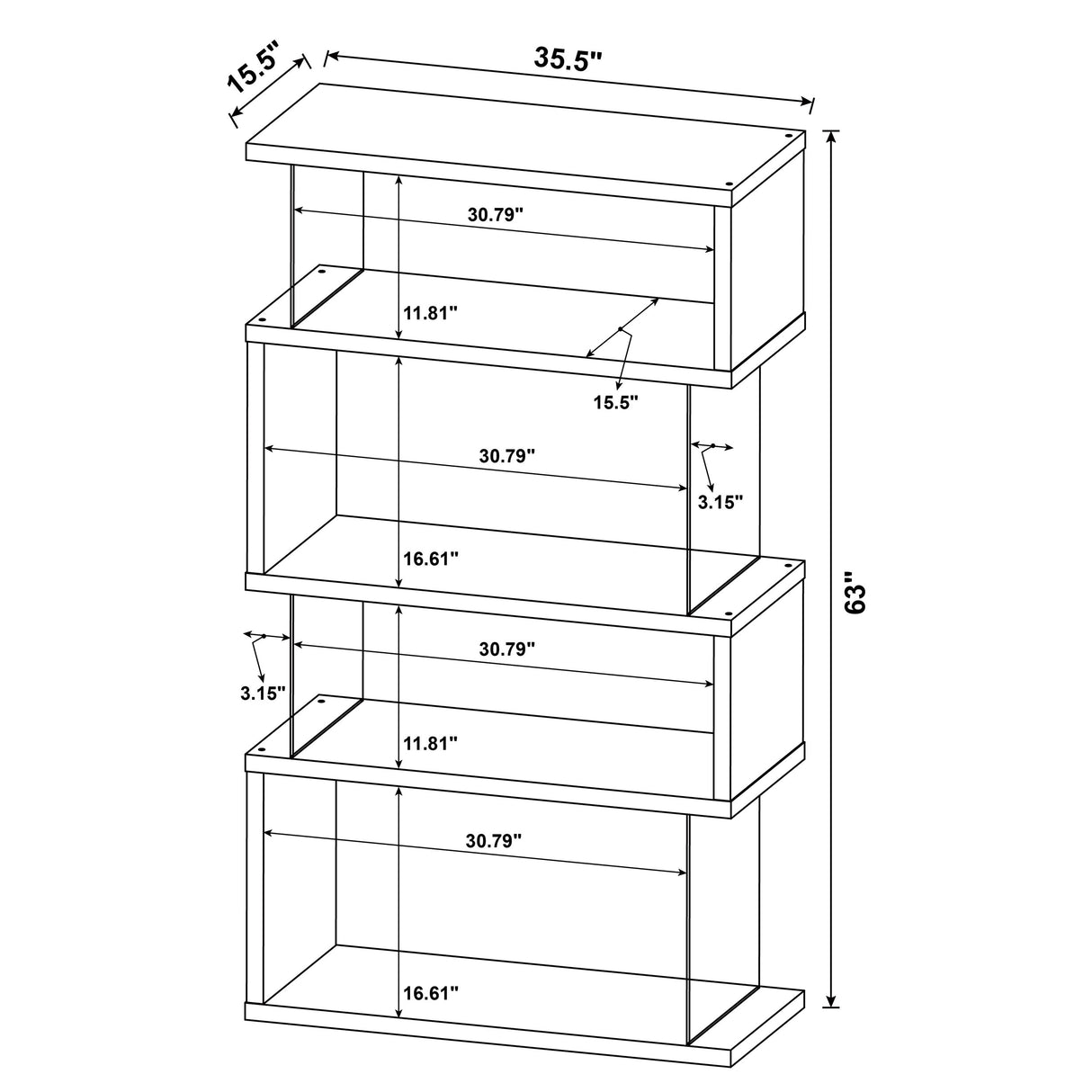 Emelle 63-Inch 4-Shelf Glass Panel Bookshelf in White