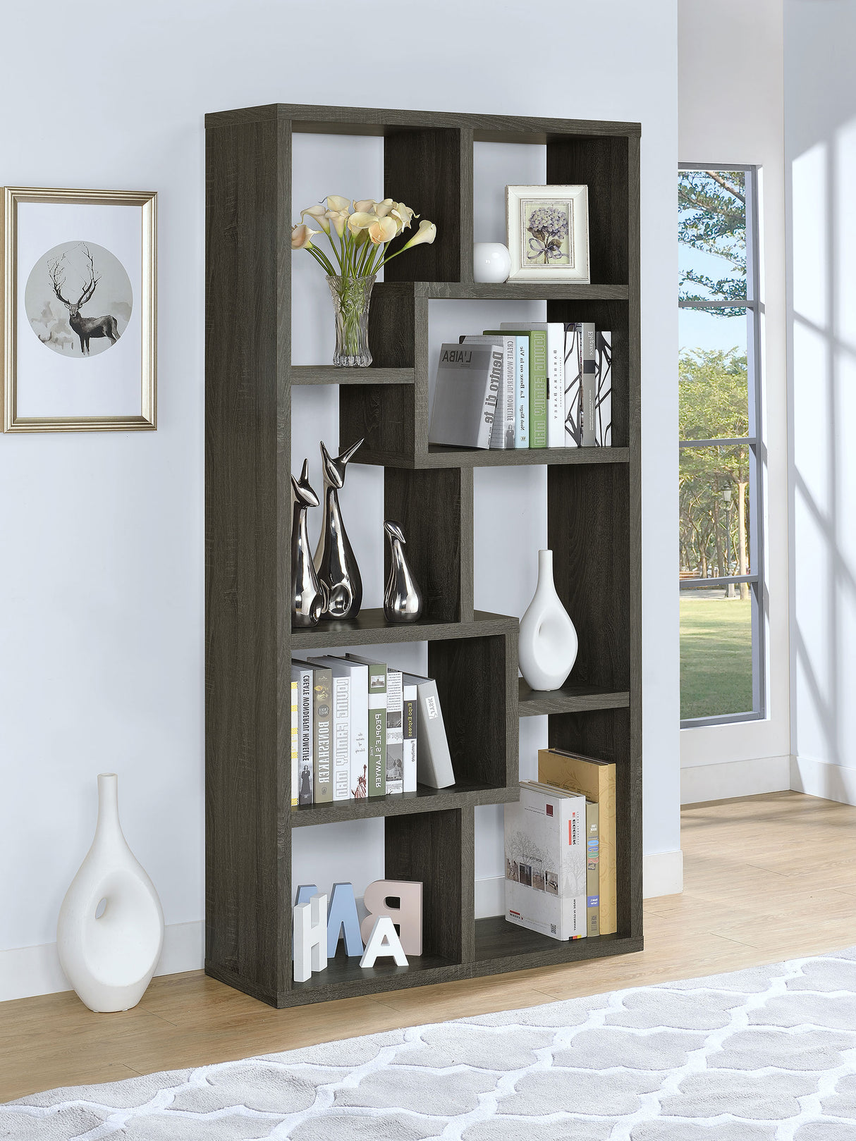 Theo 71-Inch 6-Shelf Bookshelf in Weathered Grey