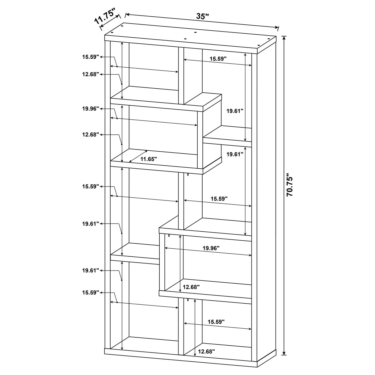 Theo 71-Inch 6-Shelf Bookshelf in Mango