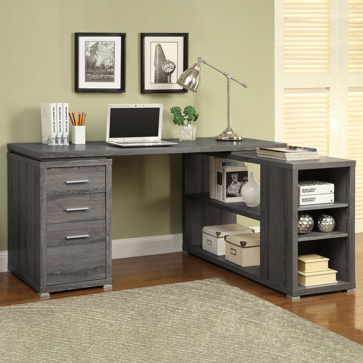 Yvette 60-Inch L-Shape Computer Desk, Weathered Grey