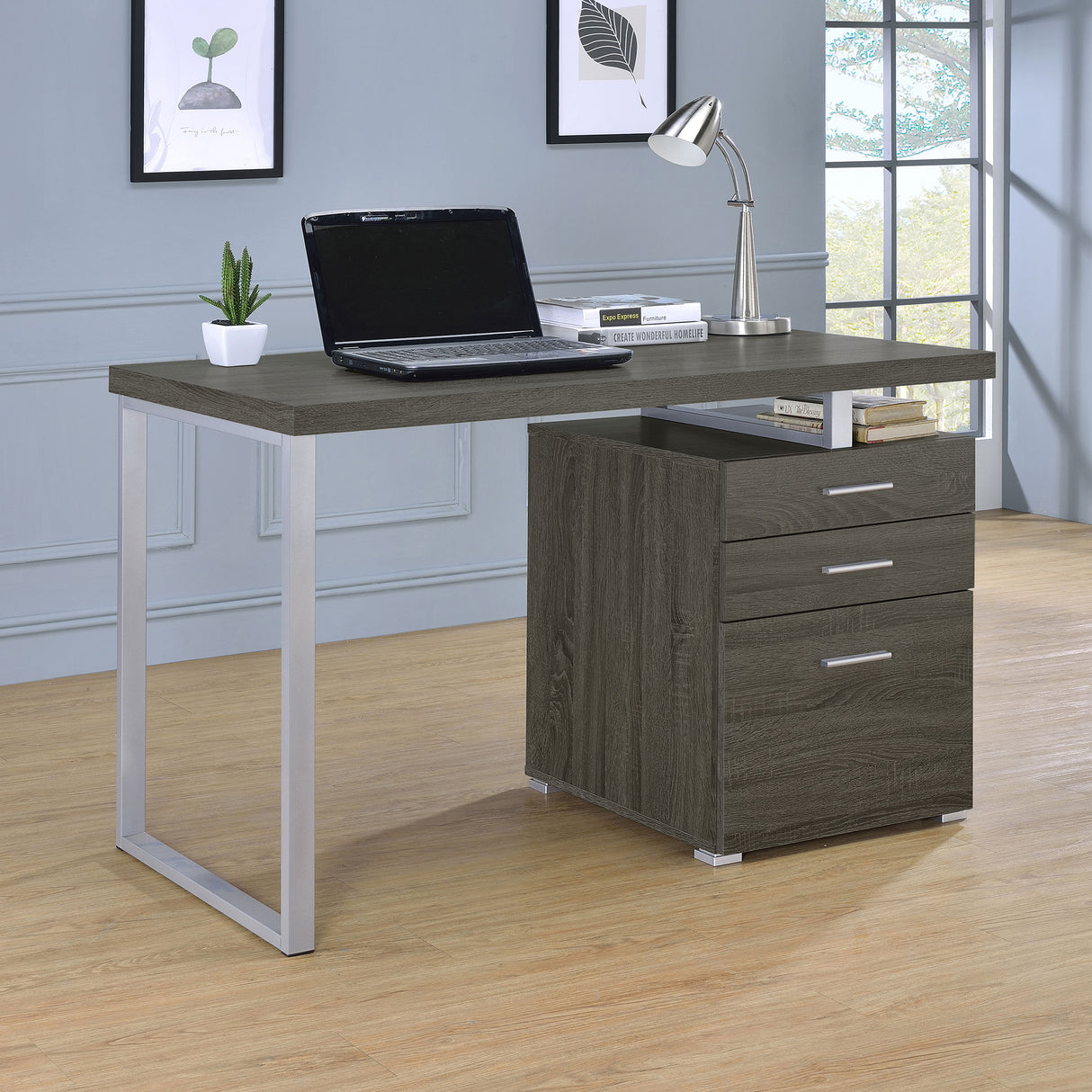 Brennan 47-Inch 3-Drawer Office Computer Desk, Weathered Grey