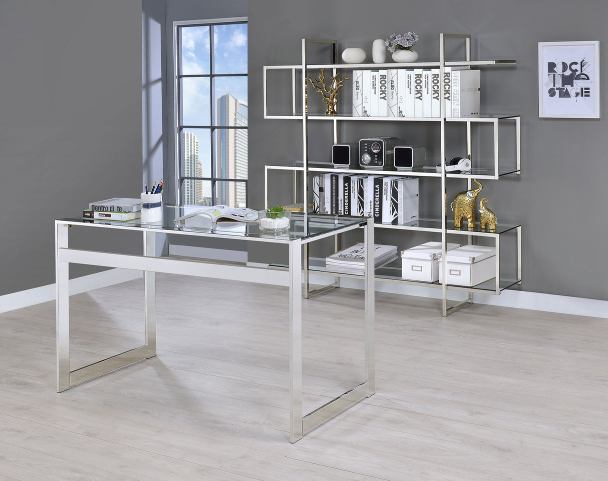 Hartford 47-Inch Glass Top Writing Desk Chrome