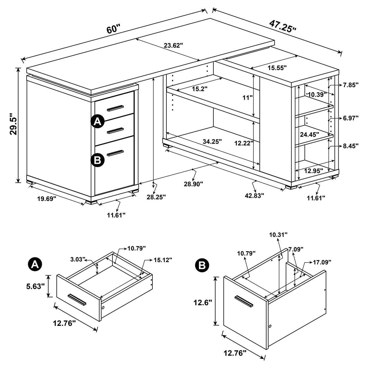 Yvette 60-Inch L-Shape Computer Desk in Mango