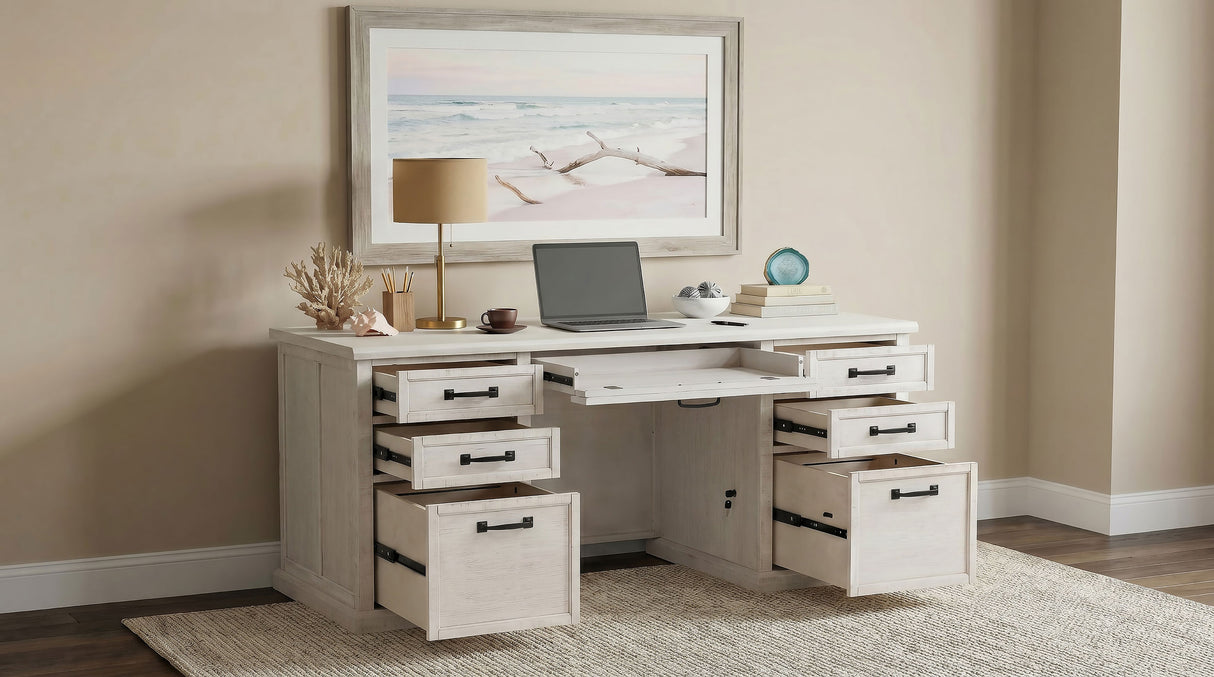 Altidore 68" 7-Drawer Executive Desk in Distressed White