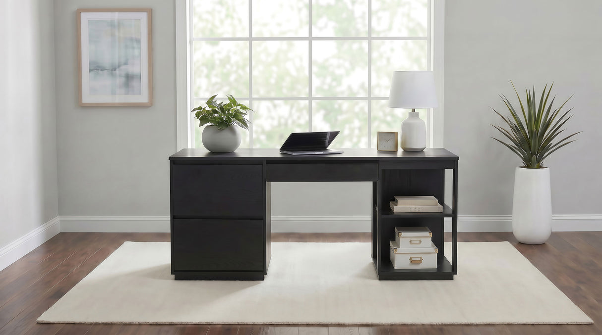Harkes 75" 3-Drawer Computer Desk with Adjustable Shelf, Coffee Bean
