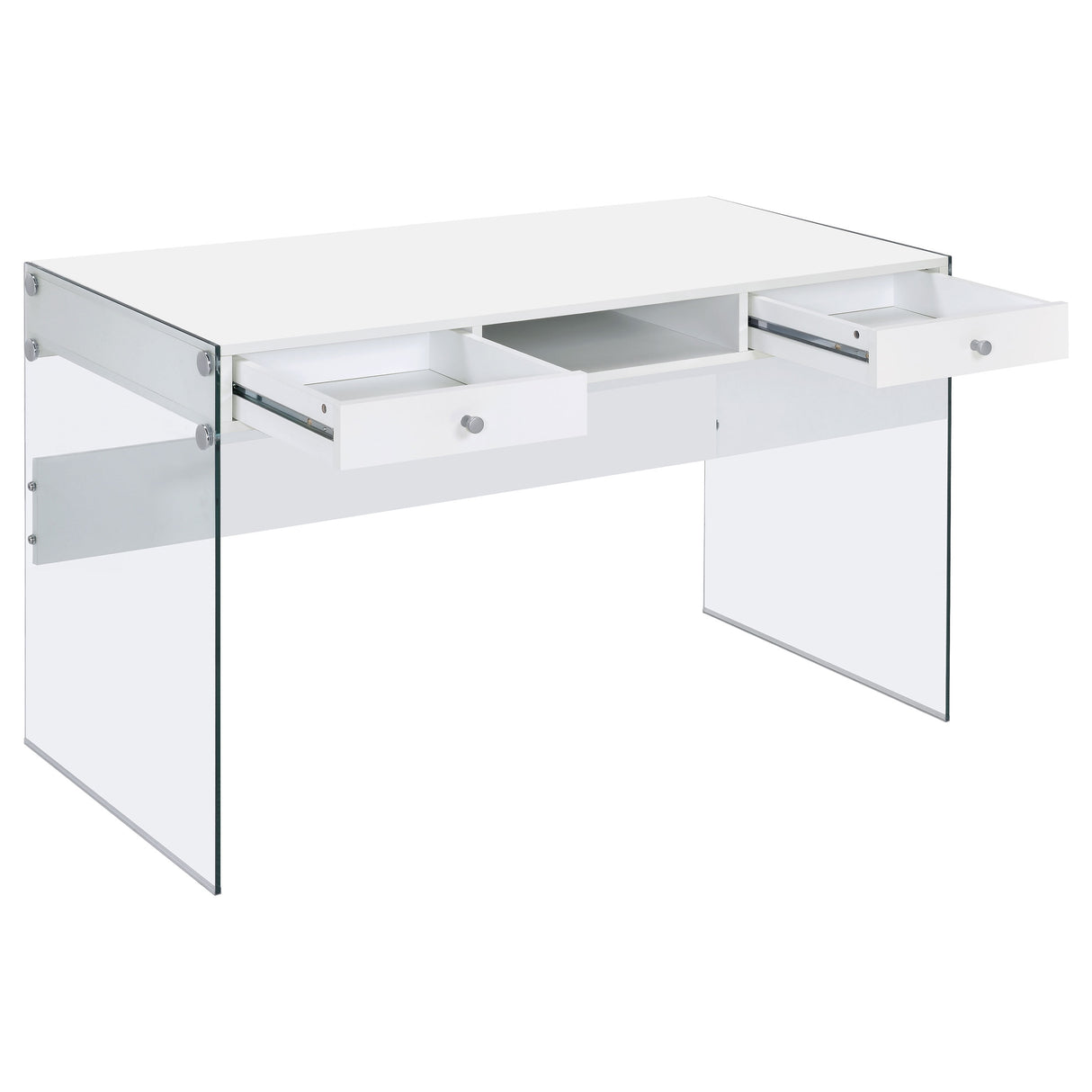 Dobrev 48-Inch 2-Drawer Writing Desk in White High Gloss