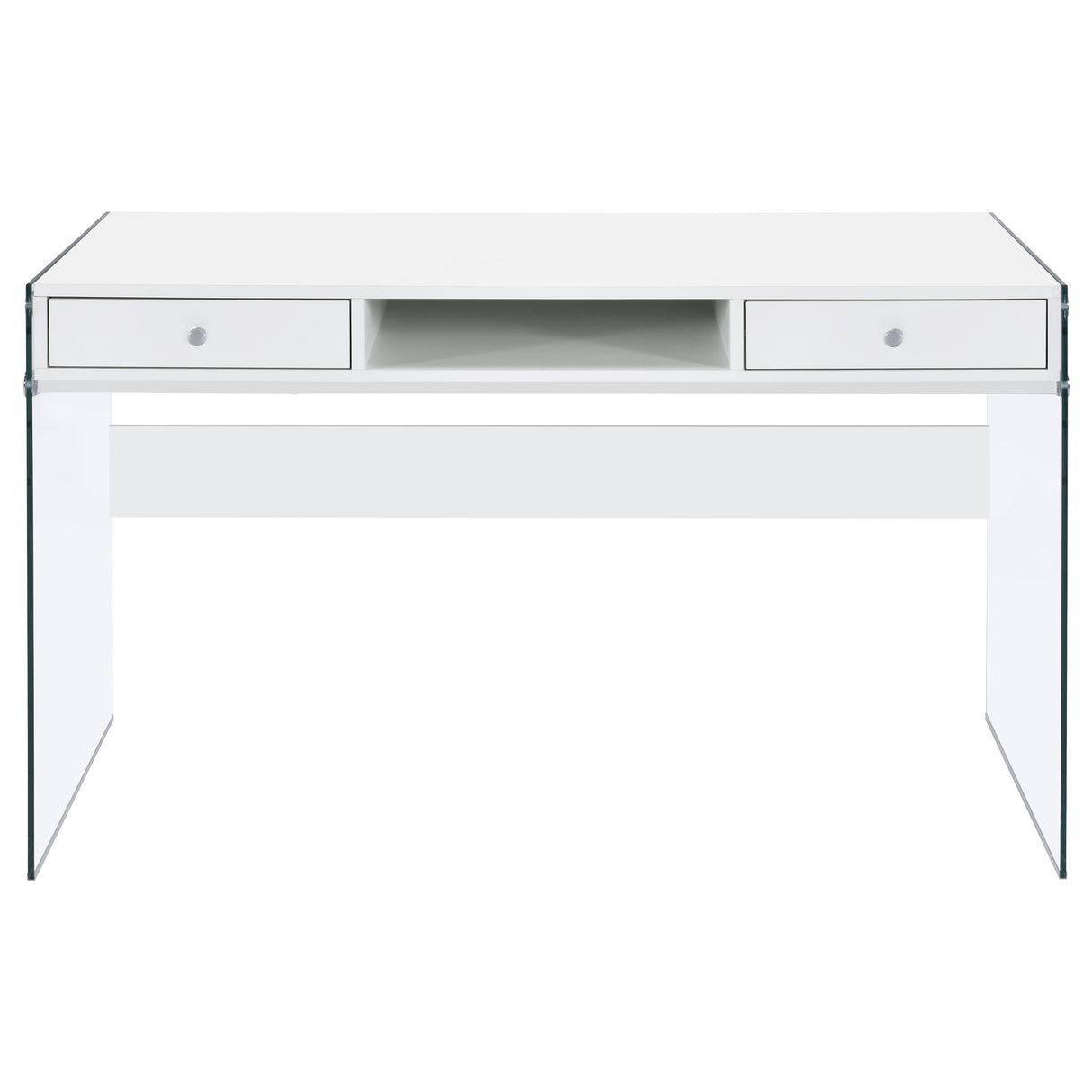 Dobrev 48-Inch 2-Drawer Writing Desk in White High Gloss