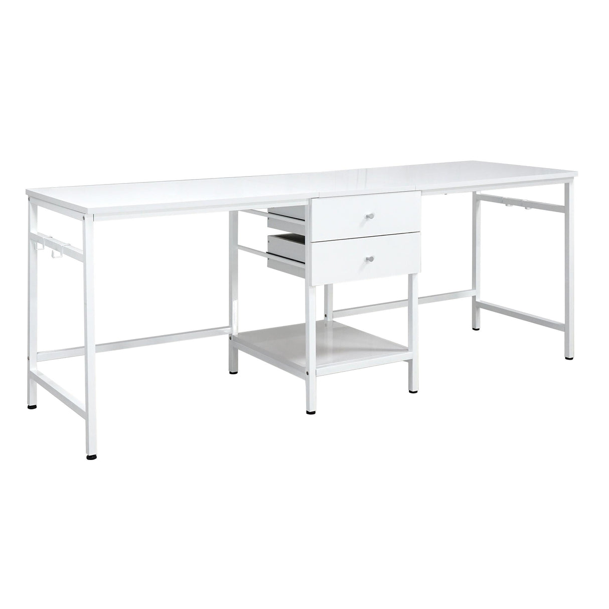 White High Gloss Writing Desk with Four Hooks