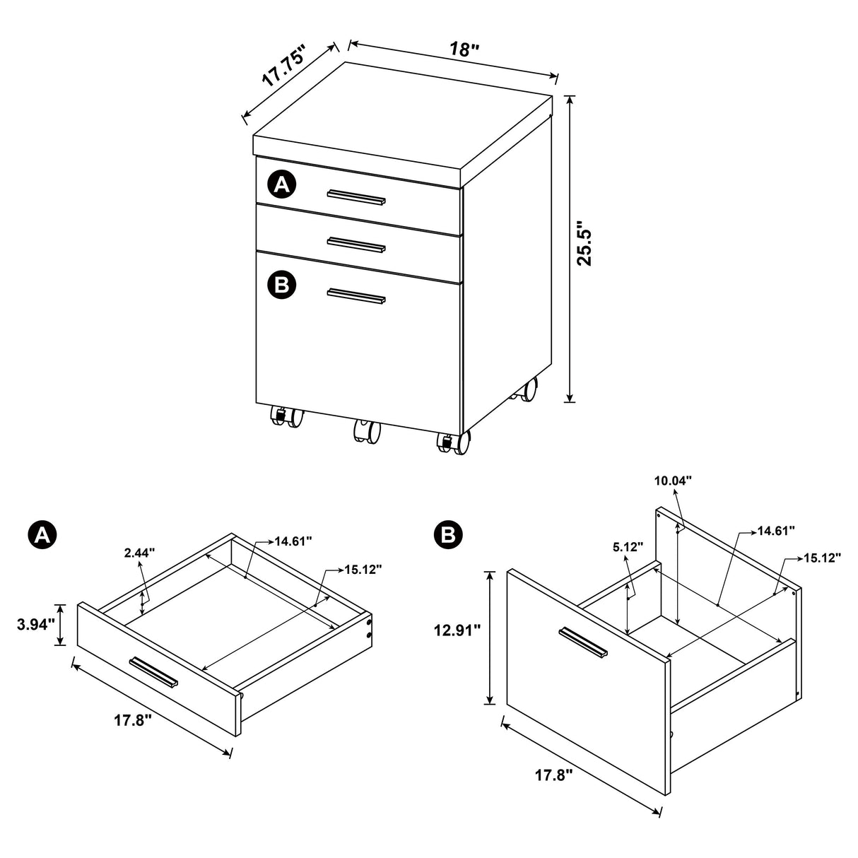 Skylar 3-Drawer Mobile File Cabinet in Cappuccino