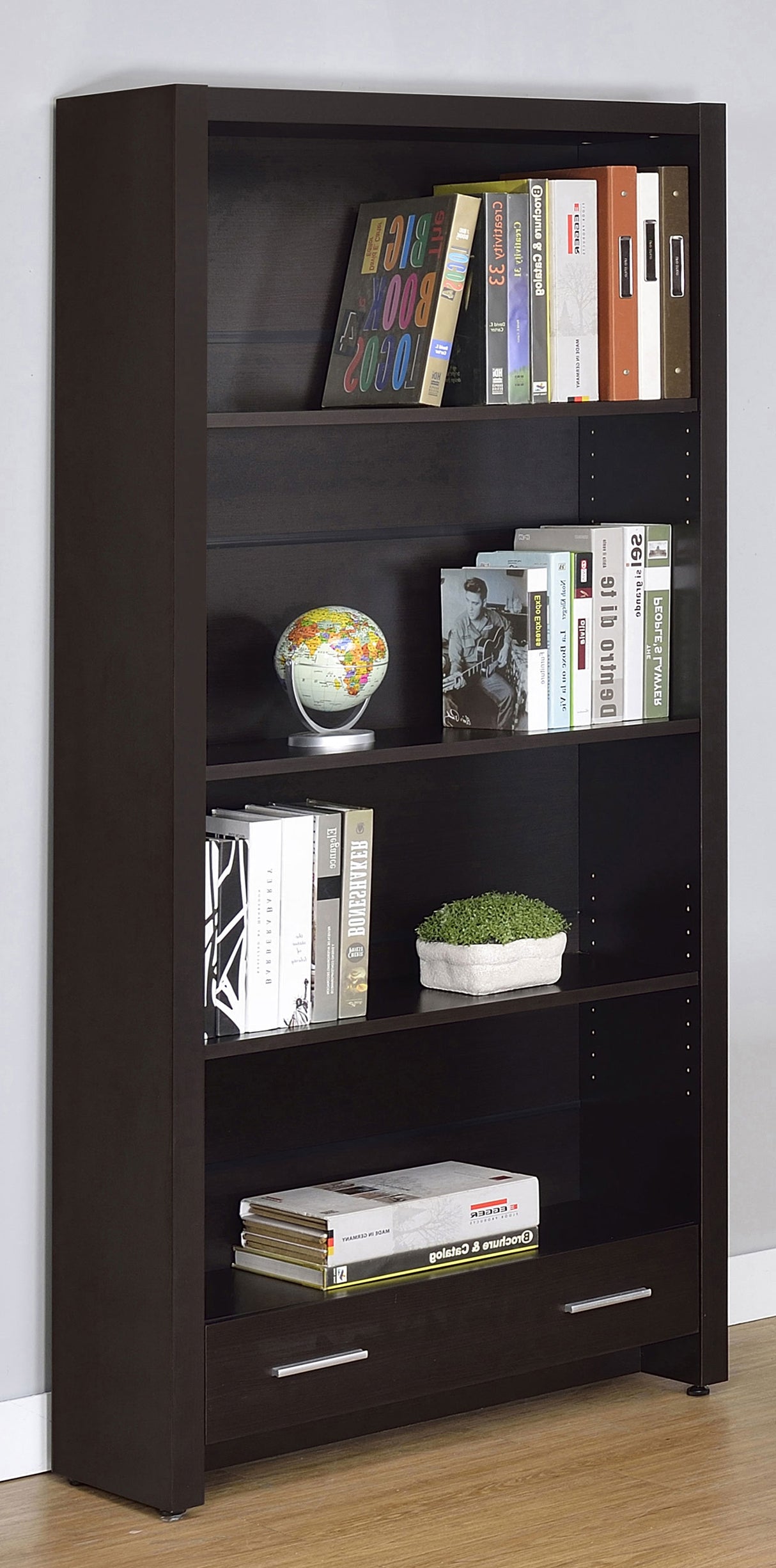 Skylar 71-Inch 5-Shelf Bookcase with Drawer, Cappuccino