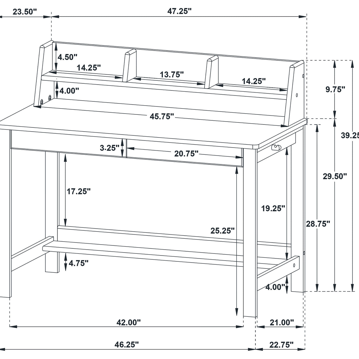 Besler 47-inch SmartTop Writing Desk with Shelf
